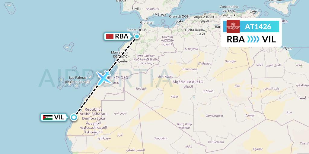 AT1426 Royal Air Maroc Flight Map: Rabat to Dakhla