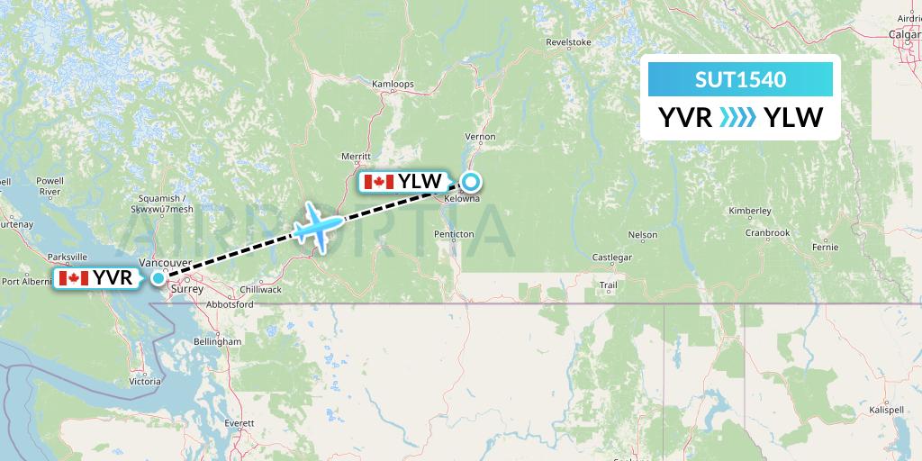 SUT1540 Summit Air Ltd. Flight Map: Vancouver to Kelowna