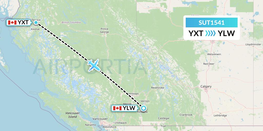 SUT1541 Summit Air Ltd. Flight Map: Terrace to Kelowna