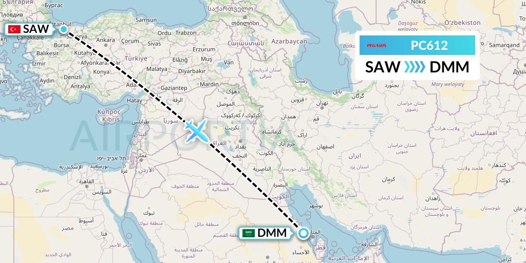 PC612 Pegasus Airlines Flight Map: Istanbul to Dammam