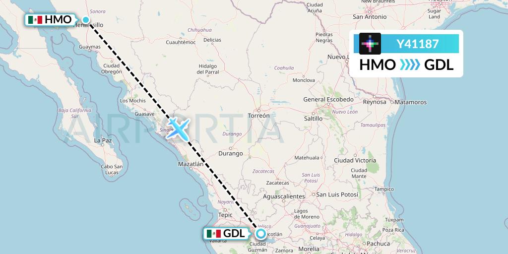 Y41187 Volaris Flight Map: Hermosillo to Guadalajara