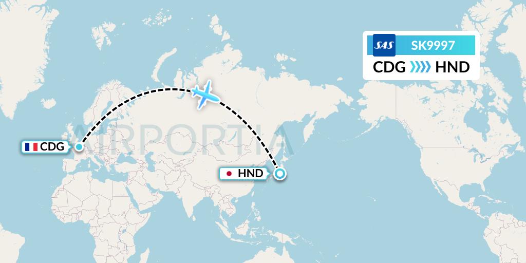 SK9997 SAS Flight Map: Paris to Tokyo