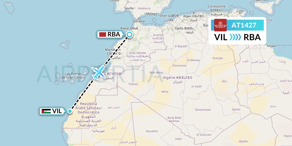 AT1427 Royal Air Maroc Flight Map: Dakhla to Rabat