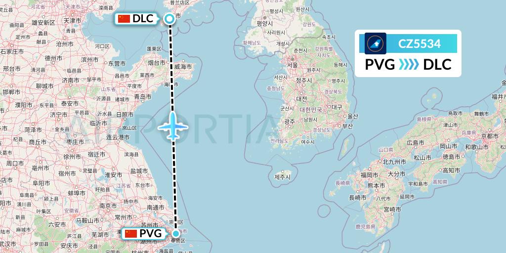 CZ5534 China Southern Airlines Flight Map: Shanghai to Dalian