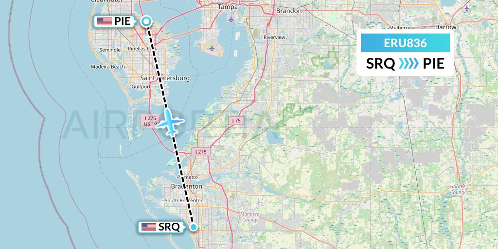 ERU836 Embry-riddle Aeronautical University Flight Map: Sarasota to St. Petersburg