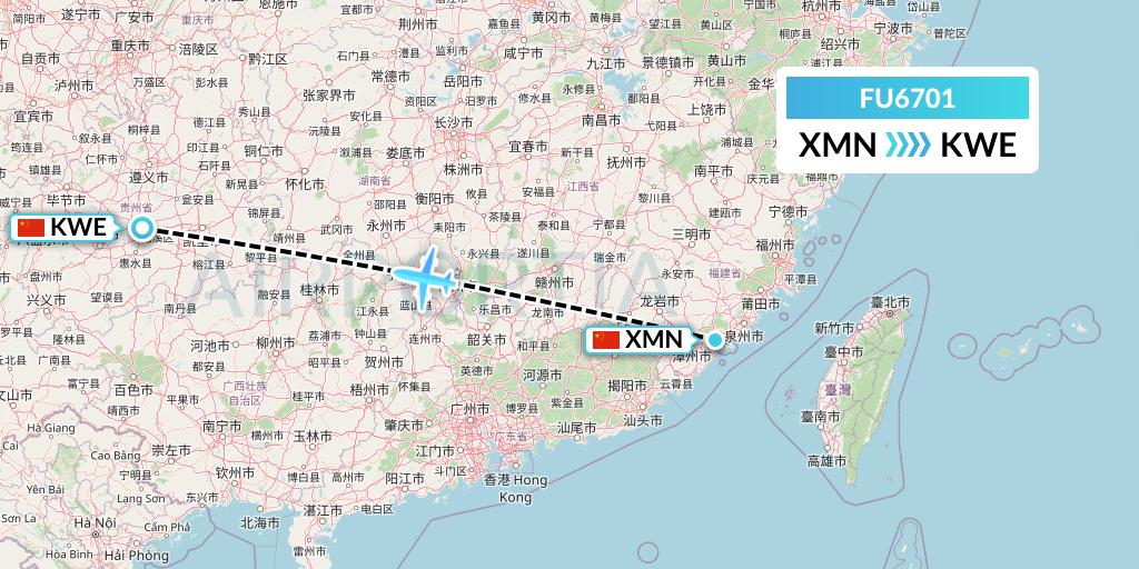 FU6701 Fuzhou Airlines Flight Map: Xiamen to Guiyang