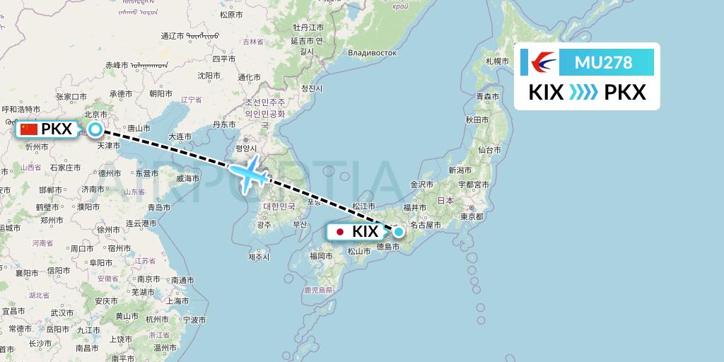 MU278 China Eastern Airlines Flight Map: Osaka to Beijing