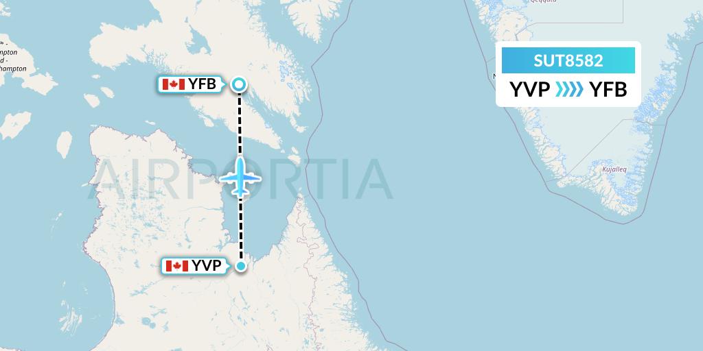 SUT8582 Summit Air Ltd. Flight Map: Kuujjuaq to Iqaluit