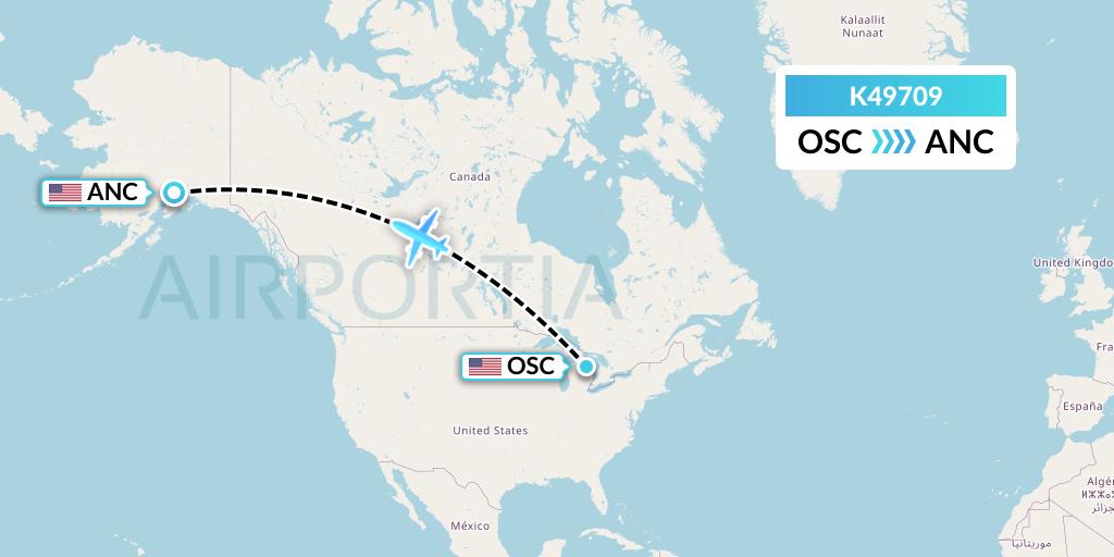 K49709 Kalitta Air Flight Map: Oscoda to Anchorage