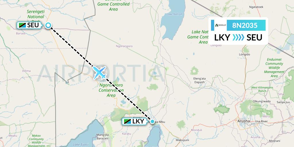 8N2035 Regional Air Services Flight Map: Lake Manyara National Park to Seronera