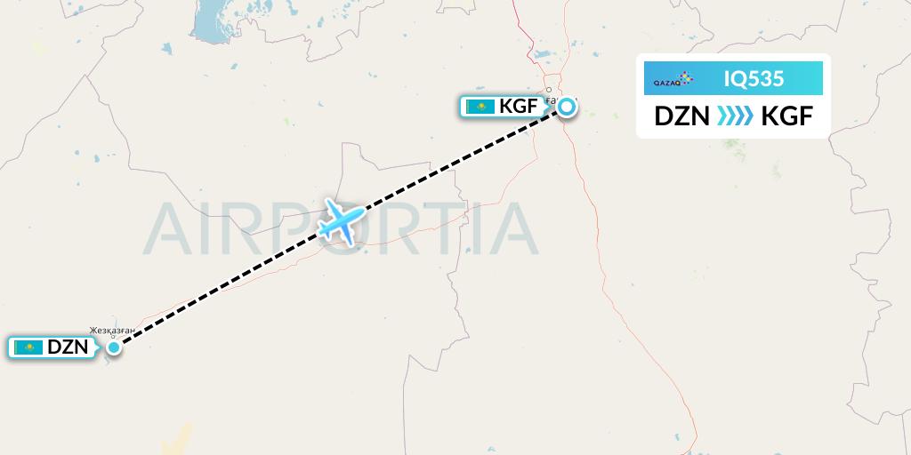 IQ535 Qazaq Air Flight Map: Zhezkazgan to Karaganda