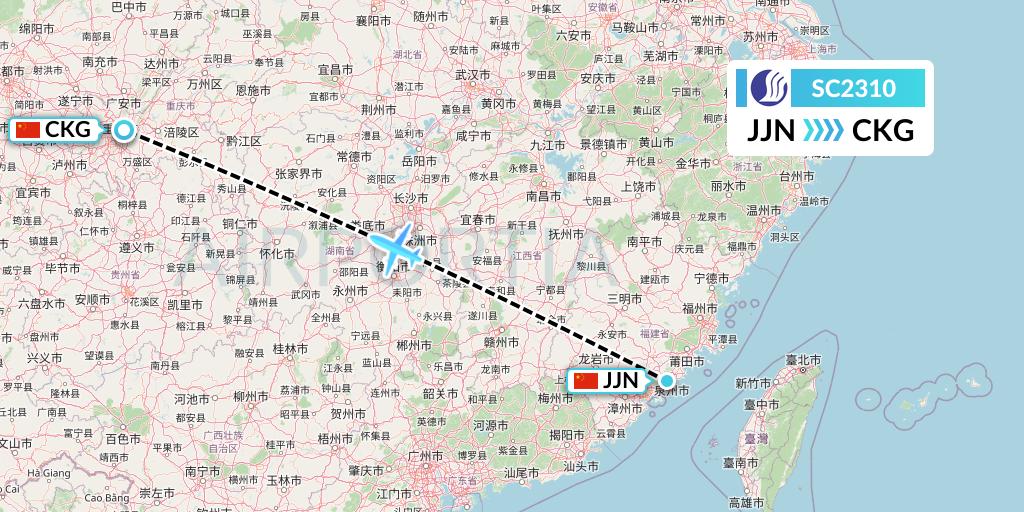 SC2310 Shandong Airlines Flight Map: Jinjiang to Chongqing