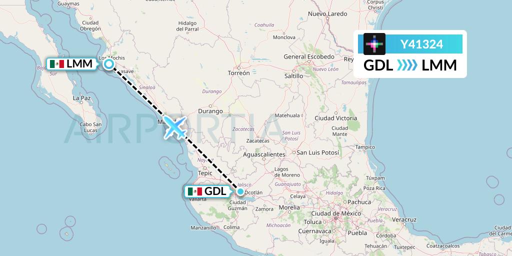 Y41324 Volaris Flight Map: Guadalajara to Los Mochis