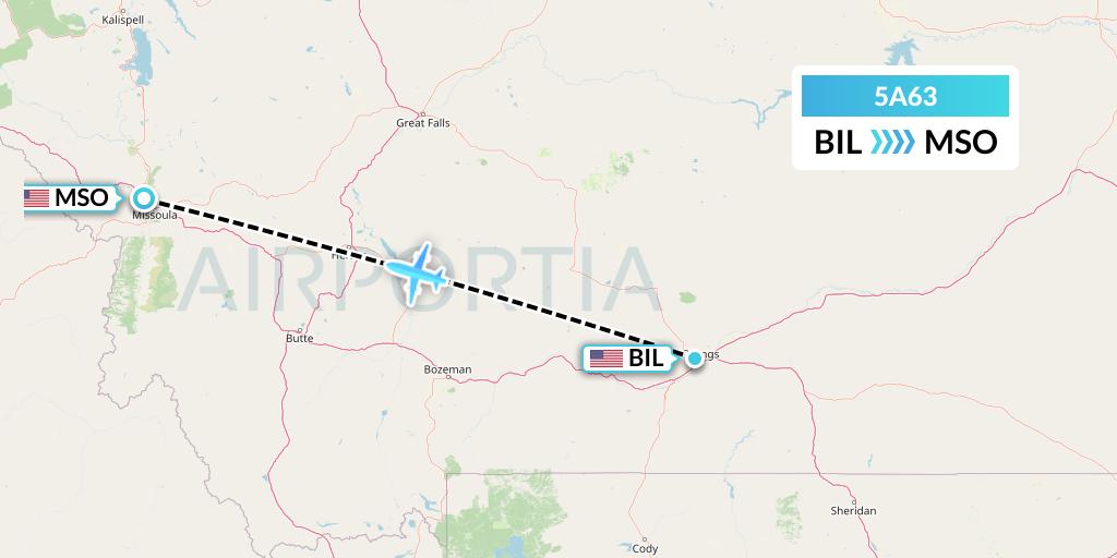 5A63 Alpine Air Express Flight Map: Billings to Missoula