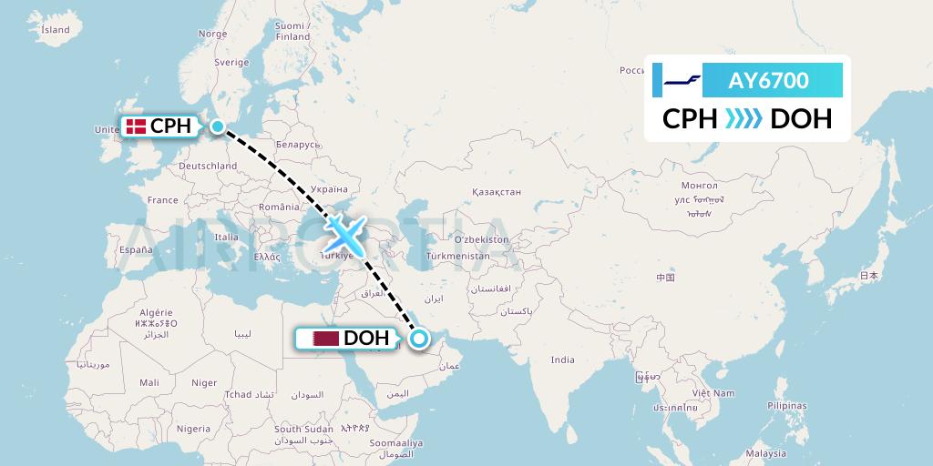 AY6700 Finnair Flight Map: Copenhagen to Doha