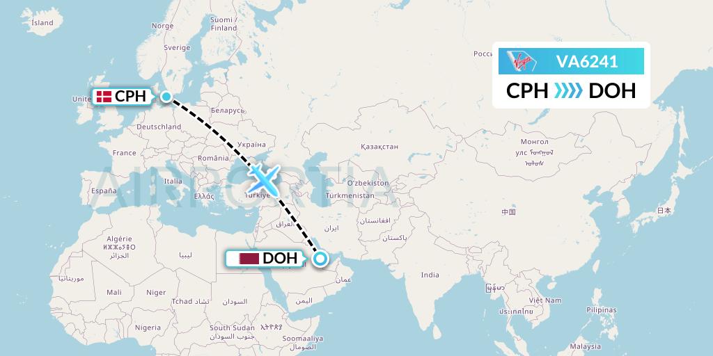 VA6241 Virgin Australia Flight Map: Copenhagen to Doha