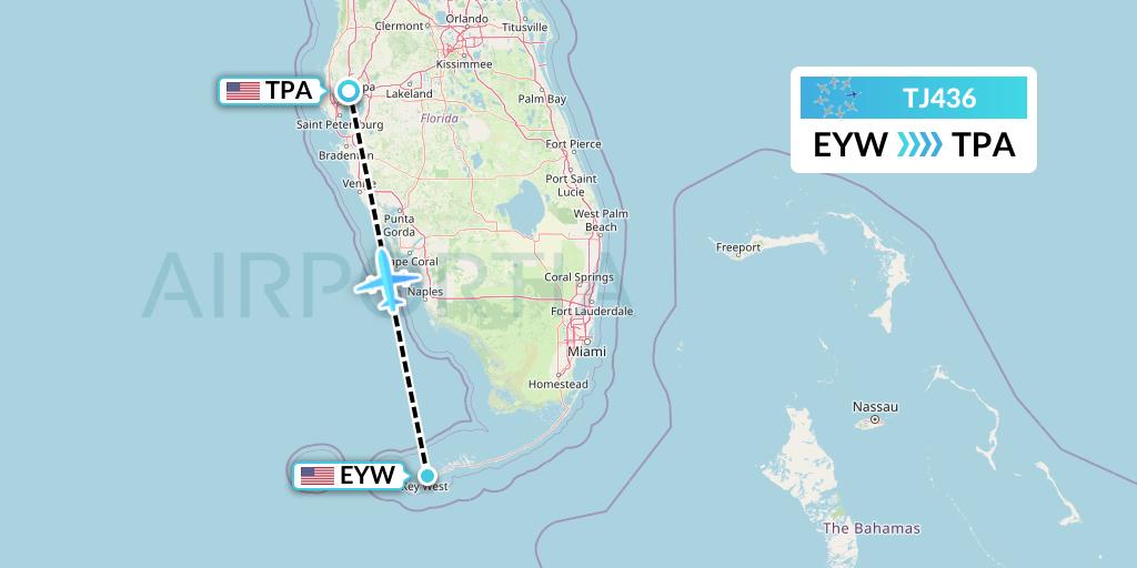 TJ436 Tradewind Aviation Flight Map: Key West to Tampa