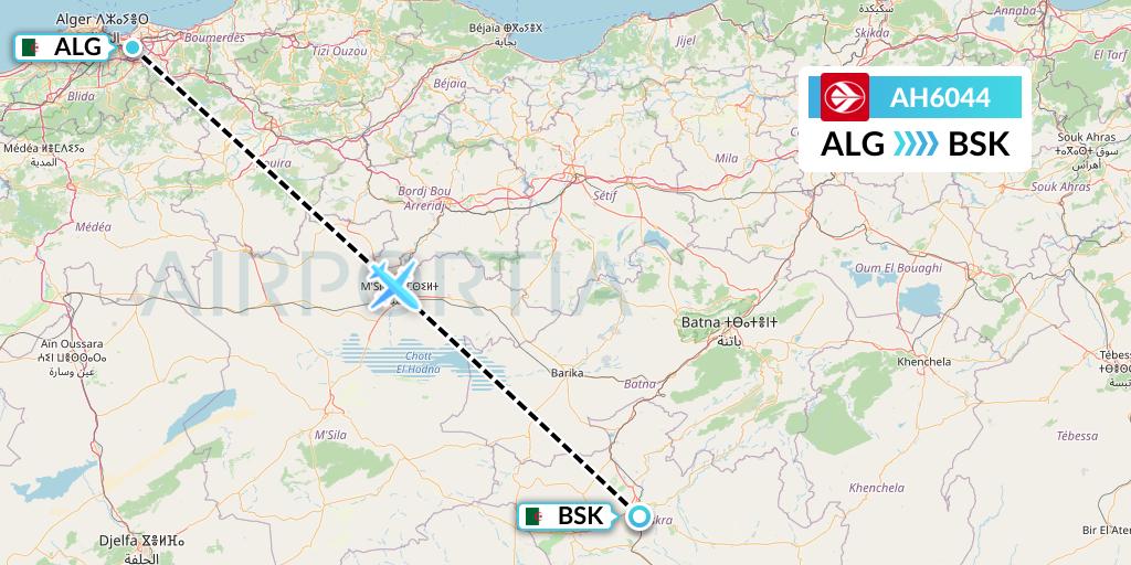 AH6044 Air Algerie Flight Map: Algiers to Biskra