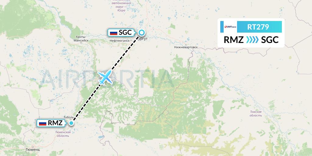 RT279 UVT aero Flight Map: Tobolsk to Surgut