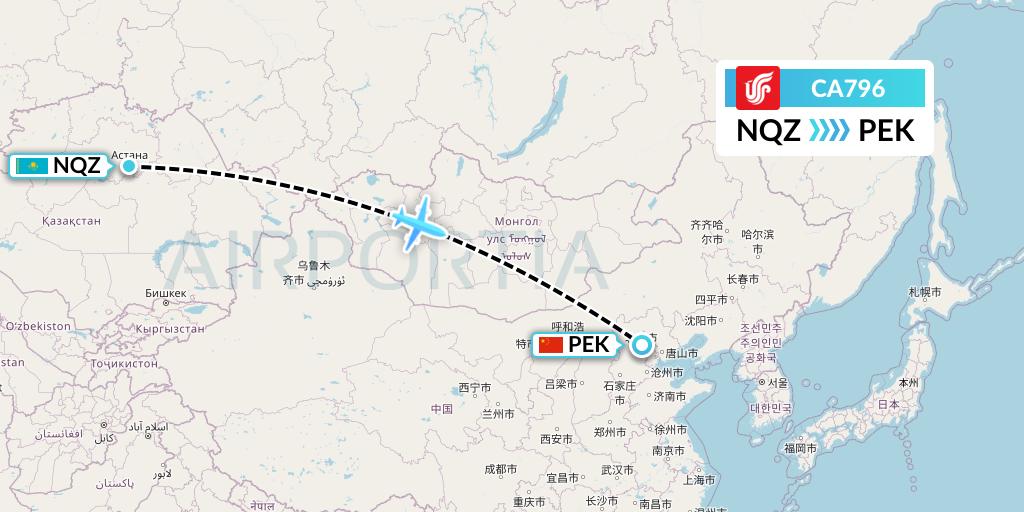 CA796 Air China Flight Map: Astana to Beijing