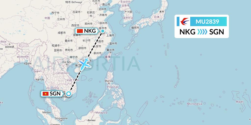 MU2839 China Eastern Airlines Flight Map: Nanjing to Ho Chi Minh City