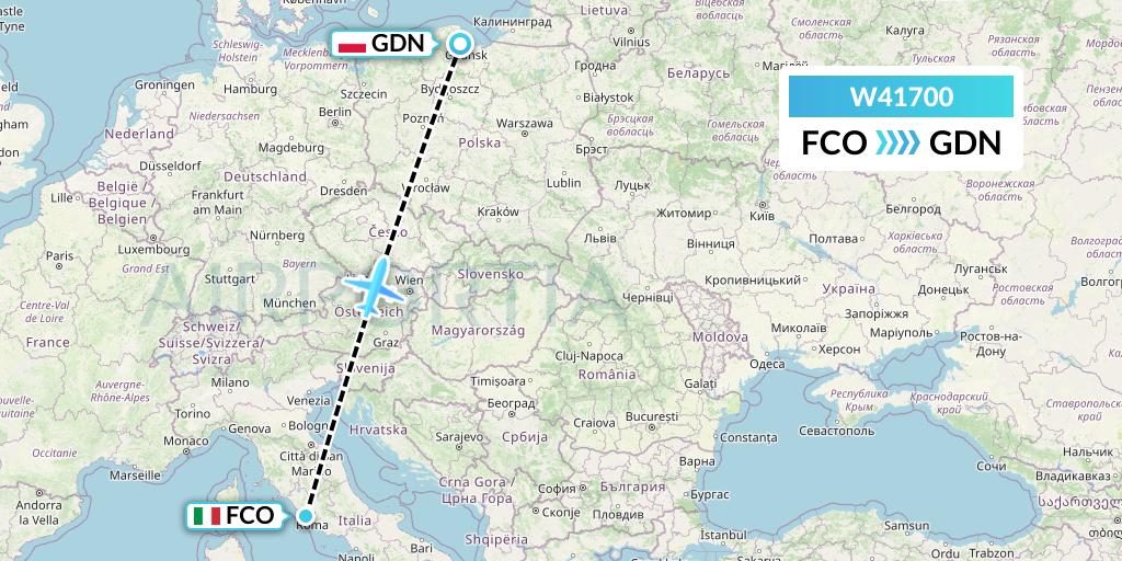 W41700 Wizz Air Malta Flight Map: Rome to Gdansk