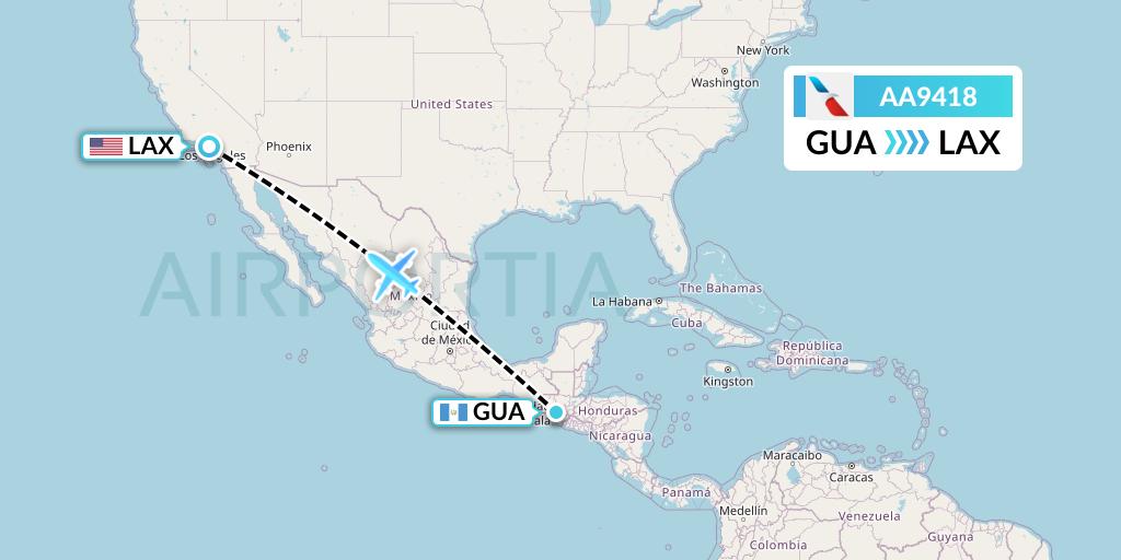 AA9418 American Airlines Flight Map: Guatemala City to Los Angeles