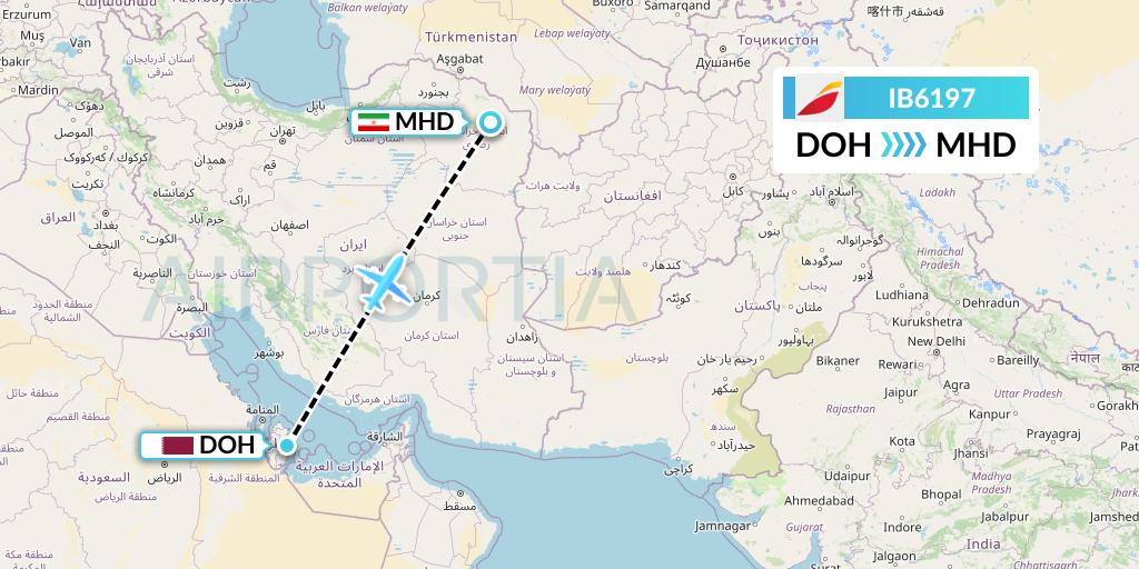 IB6197 Iberia Flight Map: Doha to Mashhad