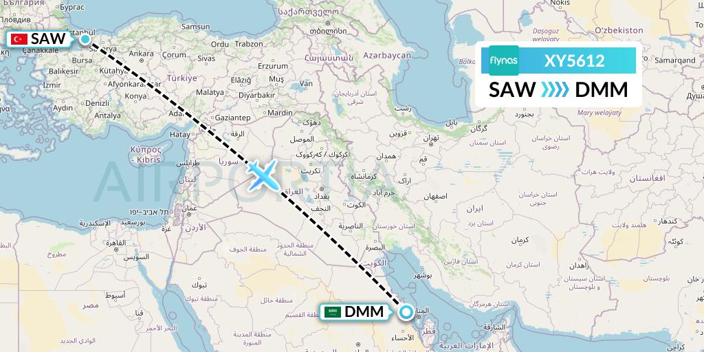 XY5612 Flynas Flight Map: Istanbul to Dammam