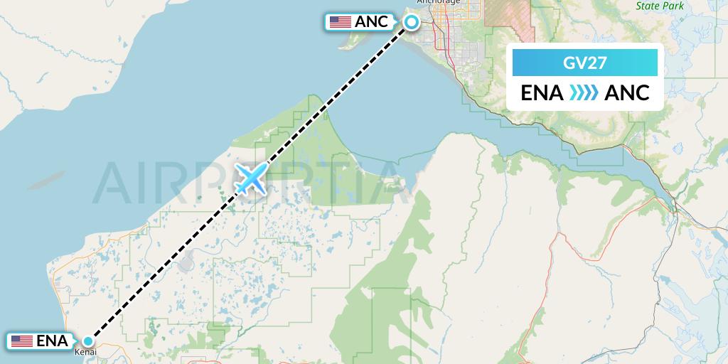 GV27 Grant Aviation Flight Map: Kenai to Anchorage