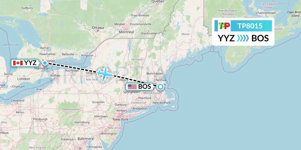 TP8015 TAP Portugal Flight Map: Toronto to Boston