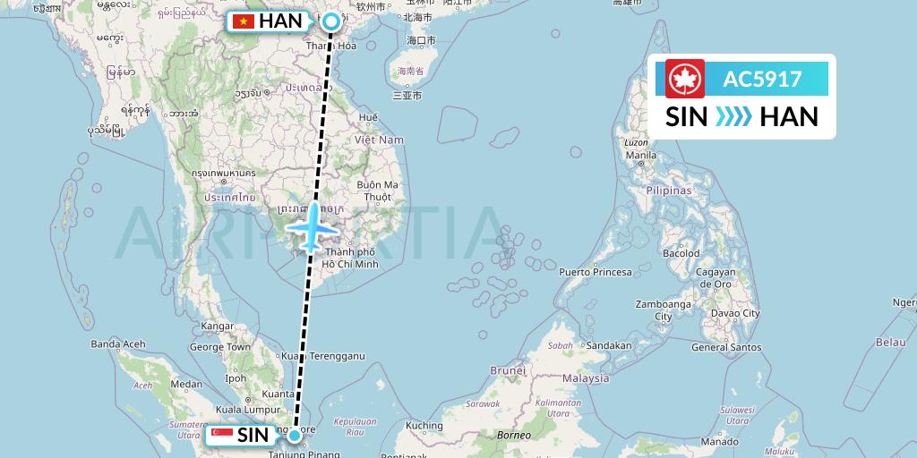 AC5917 Air Canada Flight Map: Singapore to Hanoi