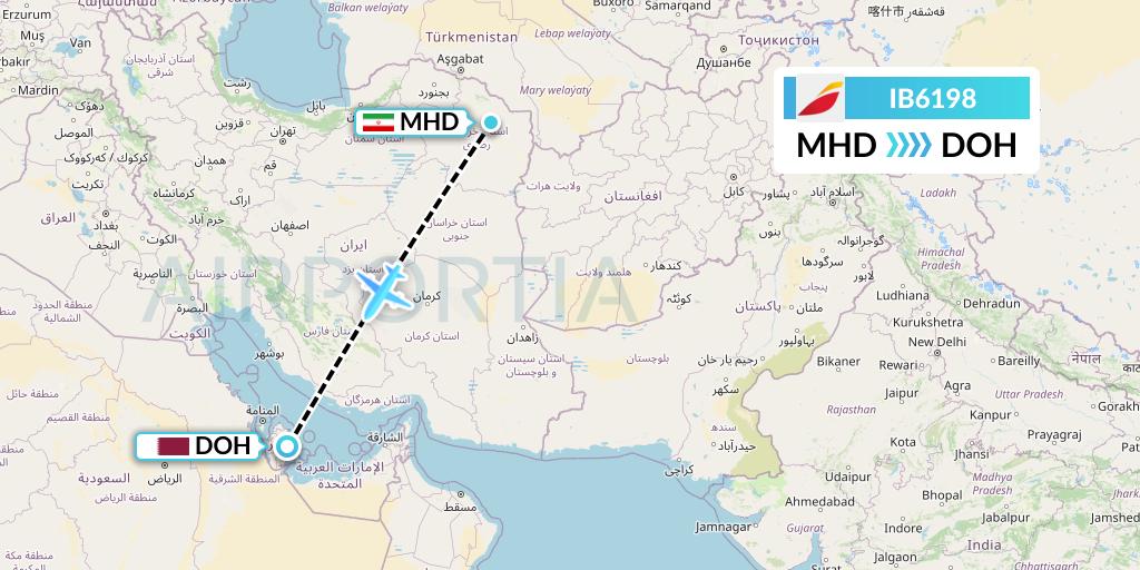 IB6198 Iberia Flight Map: Mashhad to Doha