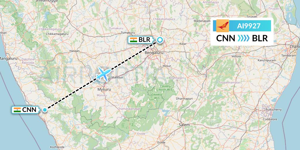 AI9927 Air India Flight Map: Mattannur to Bangalore