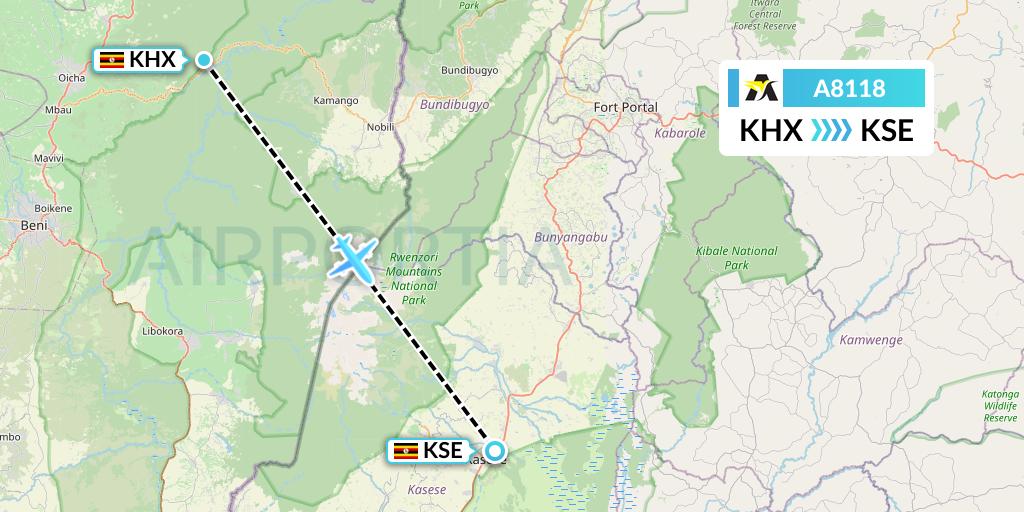 A8118 Aerolink Uganda Flight Map: Uganda to Kasese