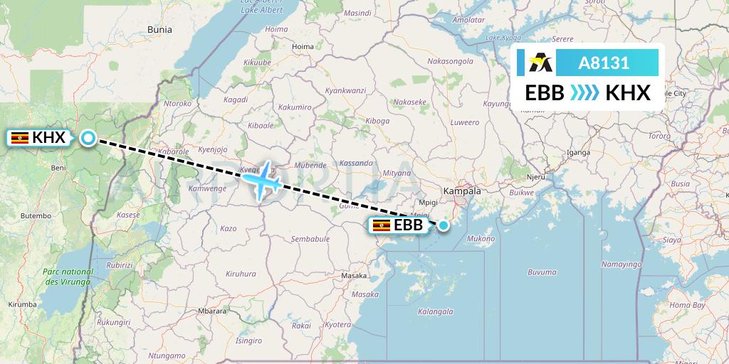 A8131 Aerolink Uganda Flight Map: Entebbe to Uganda