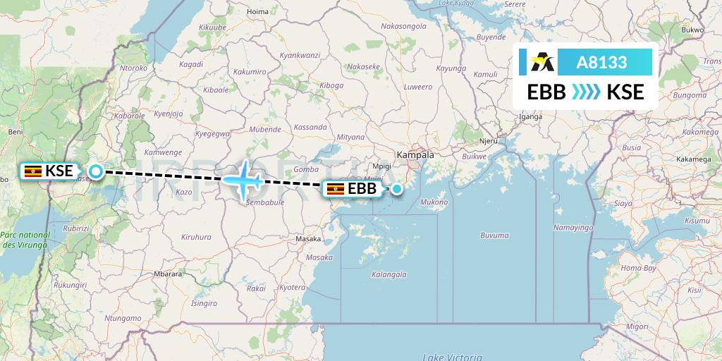 A8133 Aerolink Uganda Flight Map: Entebbe to Kasese
