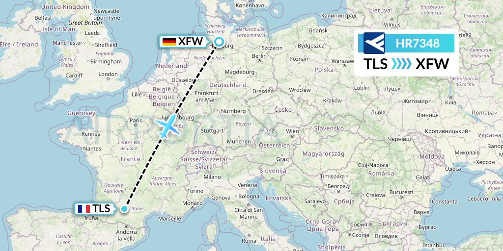 HR7348 Hahn Air Flight Map: Toulouse to Hamburg