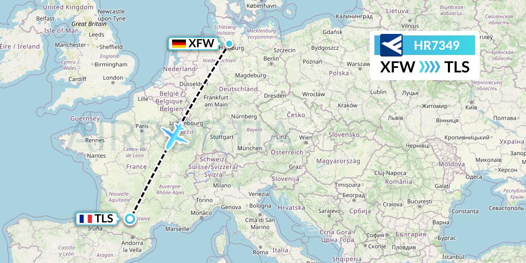 HR7349 Hahn Air Flight Map: Hamburg to Toulouse