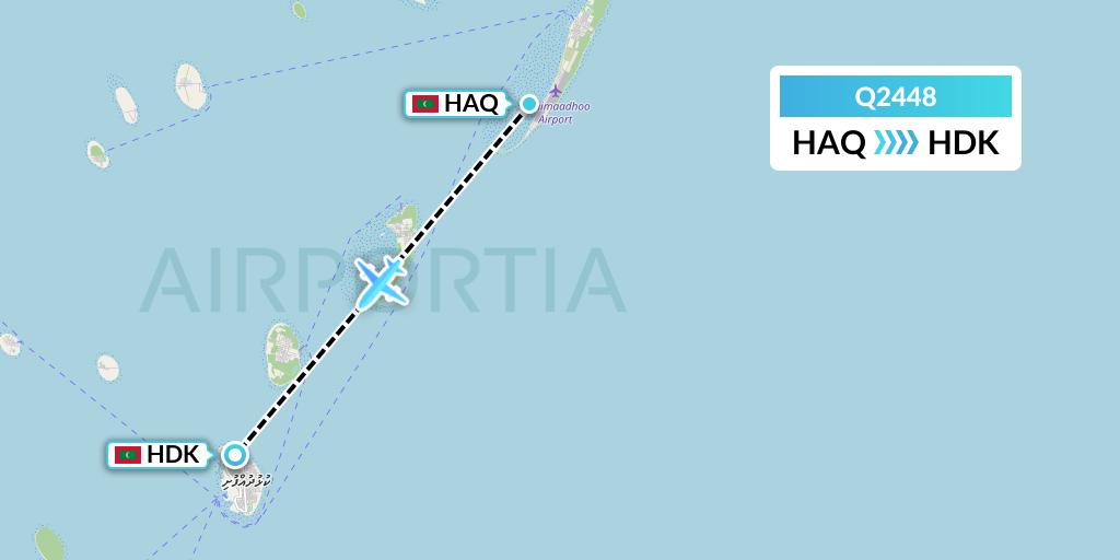 Q2448 Maldivian Flight Map: Hanimaadhoo Island to Male