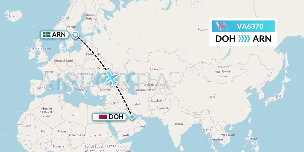 VA6370 Virgin Australia Flight Map: Doha to Stockholm