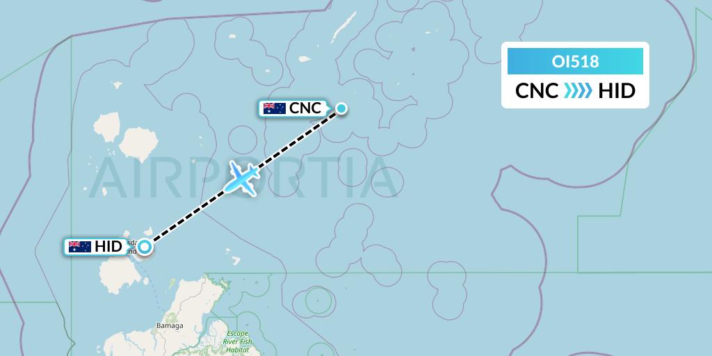 OI518 Hinterland Aviation Flight Map: Australia to Horn Island