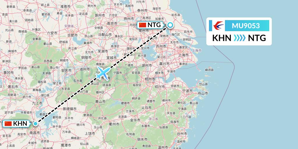 MU9053 China Eastern Airlines Flight Map: Nanchang to Nantong