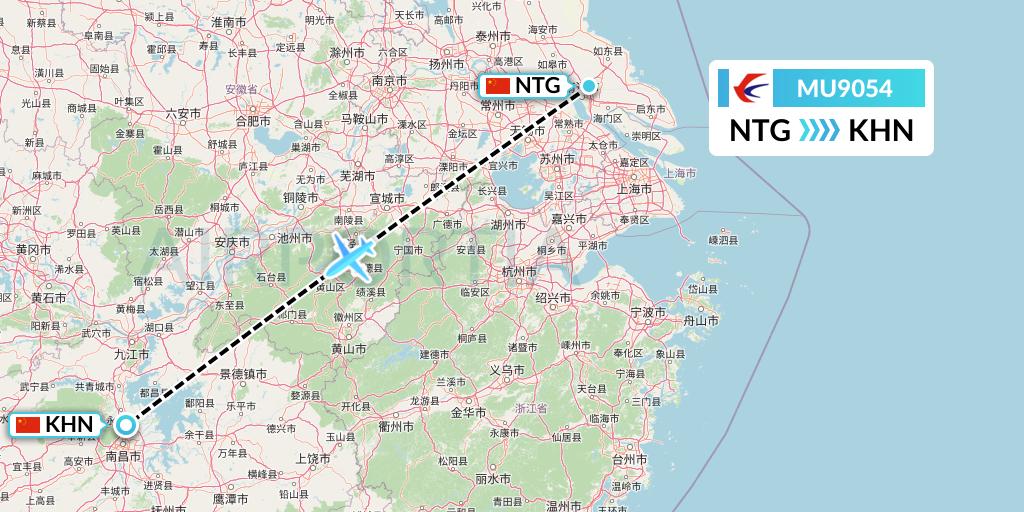 MU9054 China Eastern Airlines Flight Map: Nantong to Nanchang