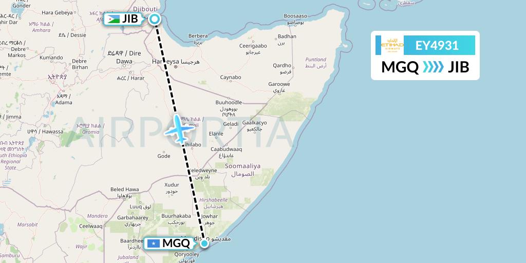 EY4931 Etihad Airways Flight Map: Mogadishu to Djibouti