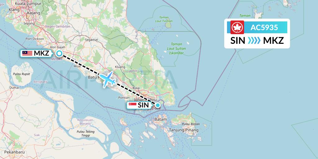 AC5935 Air Canada Flight Map: Singapore to Malacca
