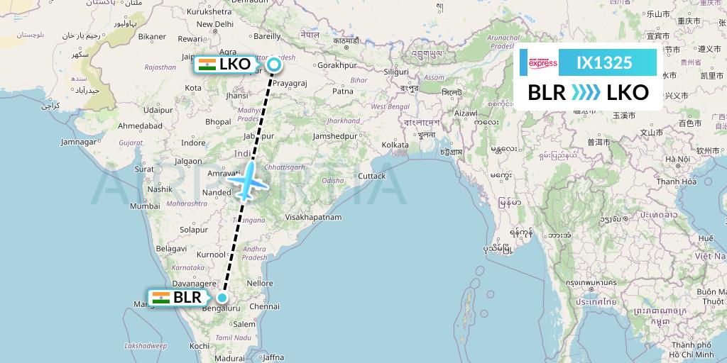 IX1325 Air India Express Flight Map: Bangalore to Lucknow