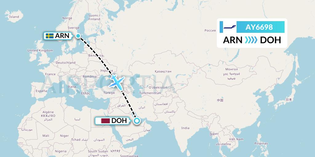 AY6698 Finnair Flight Map: Stockholm to Doha