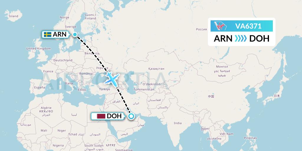 VA6371 Virgin Australia Flight Map: Stockholm to Doha