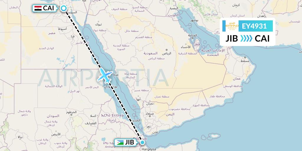 EY4931 Etihad Airways Flight Map: Djibouti to Cairo
